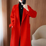 GETADME 100% Wool Coat Women's Wear 2025 Autumn/Winter Fashion Temperament Double sided Cashmere Coats with Belt Elegant Long Overcoat