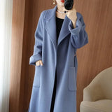 GETADME 100% Wool Coat Women's Wear 2025 Autumn/Winter Fashion Temperament Double sided Cashmere Coats with Belt Elegant Long Overcoat