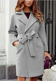 GETADME 2024 Autumn and Winter Women's Fashionable Slim Fit Temperament Woolen Coat, Suit Collar Belt Slim Tie Long-sleeved Woolen Coat