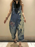 GETADME 2025 Korean Females Fashion Overalls Ladies Spring Printed Denim Harem Pants Vintage Casual Jeans Womens Loose Vintage Trousers