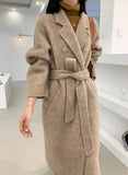 GETADME 2025 Autumn Winter Wool Coat Women Double-breasted Solid Color Women's Double-sided Woolen Belt Coats Loose Warm Wool Jacket