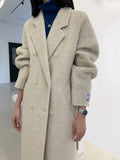 GETADME 2025 Autumn Winter Wool Coat Women Double-breasted Solid Color Women's Double-sided Woolen Belt Coats Loose Warm Wool Jacket