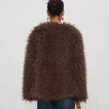 GETADME 2025 European and American Fashion Elegant Fur Imitation Fur Jacket Faux Fur Leather Jacket Chocolate Color Coat Women