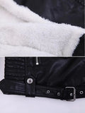 GETADME 2025 Hot Fashion Women New Winter Warm Faux Leather Jackets with Fur Collar Belt Ladies Thick Black Moto & Biker Outerwear Coats