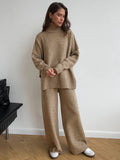 GETADME 2025 turtleneck sweater set women's European, American autumn and winter new loose casual lazy thickened knitted trousers set