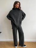 GETADME 2025 turtleneck sweater set women's European, American autumn and winter new loose casual lazy thickened knitted trousers set