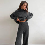 GETADME 2025 turtleneck sweater set women's European, American autumn and winter new loose casual lazy thickened knitted trousers set