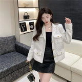 GETADME 2XL Fashion Milky White Blazer Suit Collar Small Fragrance Jacket High Quality Coarse Tweed Coat Black Wool Outerwear Woman Tops