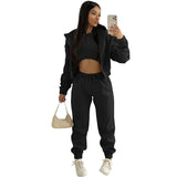 GETADME 3pcs Women's Clothing Set Fleece-lined Hooded Sweater &Sleeveless Tank Top & Sports Sweatpants Pants