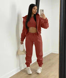 GETADME 3pcs Women's Clothing Set Fleece-lined Hooded Sweater &Sleeveless Tank Top & Sports Sweatpants Pants