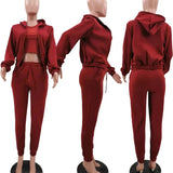 GETADME 3pcs Women's Clothing Set Fleece-lined Hooded Sweater &Sleeveless Tank Top & Sports Sweatpants Pants