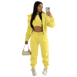 GETADME 3pcs Women's Clothing Set Fleece-lined Hooded Sweater &Sleeveless Tank Top & Sports Sweatpants Pants