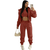 GETADME 3pcs Women's Clothing Set Fleece-lined Hooded Sweater &Sleeveless Tank Top & Sports Sweatpants Pants