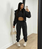 GETADME 3pcs Women's Clothing Set Fleece-lined Hooded Sweater &Sleeveless Tank Top & Sports Sweatpants Pants