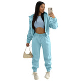 GETADME 3pcs Women's Clothing Set Fleece-lined Hooded Sweater &Sleeveless Tank Top & Sports Sweatpants Pants