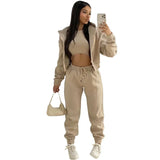 GETADME 3pcs Women's Clothing Set Fleece-lined Hooded Sweater &Sleeveless Tank Top & Sports Sweatpants Pants