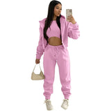 GETADME 3pcs Women's Clothing Set Fleece-lined Hooded Sweater &Sleeveless Tank Top & Sports Sweatpants Pants