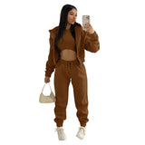 GETADME 3pcs Women's Clothing Set Fleece-lined Hooded Sweater &Sleeveless Tank Top & Sports Sweatpants Pants