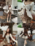 GETADME American Style Vintage 2 Piece Set Spicy Girl Sexy Sleeveless Mini Dress + Knitted Ruffle Y2k Cardigan Korean Fashion Suit Woman