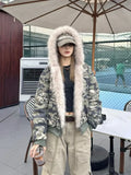 GETADME American Vintage Camouflage Plush Hat Jacket Y2K High Street Hip hop Harajuku Loose Women Make Old Hoodies Fashion Streetwear