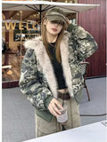 GETADME American Vintage Camouflage Plush Hat Jacket Y2K High Street Hip hop Harajuku Loose Women Make Old Hoodies Fashion Streetwear