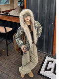 GETADME American Vintage Camouflage Plush Hat Jacket Y2K High Street Hip hop Harajuku Loose Women Make Old Hoodies Fashion Streetwear