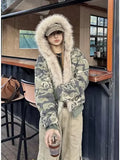 GETADME American Vintage Camouflage Plush Hat Jacket Y2K High Street Hip hop Harajuku Loose Women Make Old Hoodies Fashion Streetwear