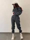 GETADME Autumn And Winter New Casual Sports Women's Suit Fashion Solid Color Simple Warm Pants Hoodie Female 2 Piece Set 2024