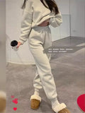 GETADME Autumn And Winter New Casual Sports Women's Suit Fashion Solid Color Simple Warm Pants Hoodie Female 2 Piece Set 2024