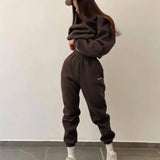 GETADME Autumn And Winter New Casual Sports Women's Suit Fashion Solid Color Simple Warm Pants Hoodie Female 2 Piece Set 2024