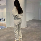 GETADME Autumn And Winter New Casual Sports Women's Suit Fashion Solid Color Simple Warm Pants Hoodie Female 2 Piece Set 2024