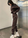 GETADME Autumn And Winter New Casual Sports Women's Suit Fashion Solid Color Simple Warm Pants Hoodie Female 2 Piece Set 2024