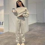 GETADME Autumn And Winter New Casual Sports Women's Suit Fashion Solid Color Simple Warm Pants Hoodie Female 2 Piece Set 2024