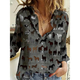 GETADME Autumn & Spring Long Sleeve Shirts For Women Elegant 3d Horse Printed Single-Breasted Lapel Tops 2024 New Button Basic Shirts