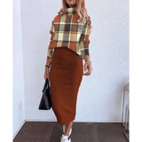 GETADME Autumn Winter Elegant Turtleneck T Shirt With Skirt Two Piece Sets For Women Fashion Long Sleeve Print T Shirts+pencil Dress Set