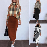 GETADME Autumn Winter Elegant Turtleneck T Shirt With Skirt Two Piece Sets For Women Fashion Long Sleeve Print T Shirts+pencil Dress Set