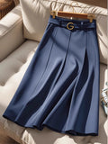 GETADME Autumn/Winter New Retro Navy Blue Sweater Women Tops Light Luxury High-end A-line Maxi Skirt Set Two Piece Sets Women Outfits