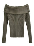 GETADME Autumn Winter Solid Color Rib Knitted Off the Shoulder Pullover Sweater Sexy Women Full Sleeve Slim Stretch Knitwear Jumper