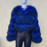 Getadme  Real Raccoon Fur Coat Women Winter Long Sleeve Natural Luxury Jackets  Thick  Top