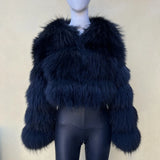 Getadme  Real Raccoon Fur Coat Women Winter Long Sleeve Natural Luxury Jackets  Thick  Top