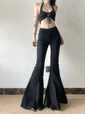 GETADME Black Women's Flare Pants Y2k Retro Emo 2000s Streetwear Fashion Trousers Harajuku Wide Yoga Pants 90s Aesthetic Clothes