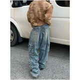 Getadme Blue Women Jeans Streetwear Vintage Fashion High Waisted Wide Leg Jean Female Trouser 2024 NEW Hip Hop Baggy Denim Pants