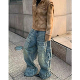 Getadme Blue Women Jeans Streetwear Vintage Fashion High Waisted Wide Leg Jean Female Trouser 2024 NEW Hip Hop Baggy Denim Pants