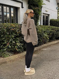 GETADME Brown Casual Round Neck Knitted Pullover Women Fashion Long Sleeve Loose Short Sweater 2024 Autumn New Lady Street Knit Tops