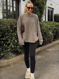 GETADME Brown Casual Round Neck Knitted Pullover Women Fashion Long Sleeve Loose Short Sweater 2024 Autumn New Lady Street Knit Tops