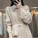 Getadme Casual Knitted Cardigan Oversize Single Breasted Sweaters Korean Woman Knitwear Tops Thick Coat Elegant Suit Collar Sweater Coat