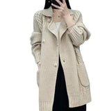 Getadme Casual Knitted Cardigan Oversize Single Breasted Sweaters Korean Woman Knitwear Tops Thick Coat Elegant Suit Collar Sweater Coat