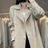 Getadme Casual Knitted Cardigan Oversize Single Breasted Sweaters Korean Woman Knitwear Tops Thick Coat Elegant Suit Collar Sweater Coat