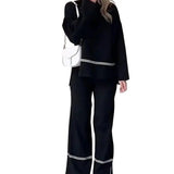 GETADME Casual Women Set Spring Summer Fashion Long Sleeve O-Neck Loose Suit Female Vintage Pocket Top Long Wide Leg Pants 2 Pcs Outfit