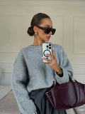 GETADME Chic O-neck Mohair Thick Knitted Sweater Women Casual White Loose Cashmere Pullover 2025 Lady Autumn Classic Daily Knitwear New